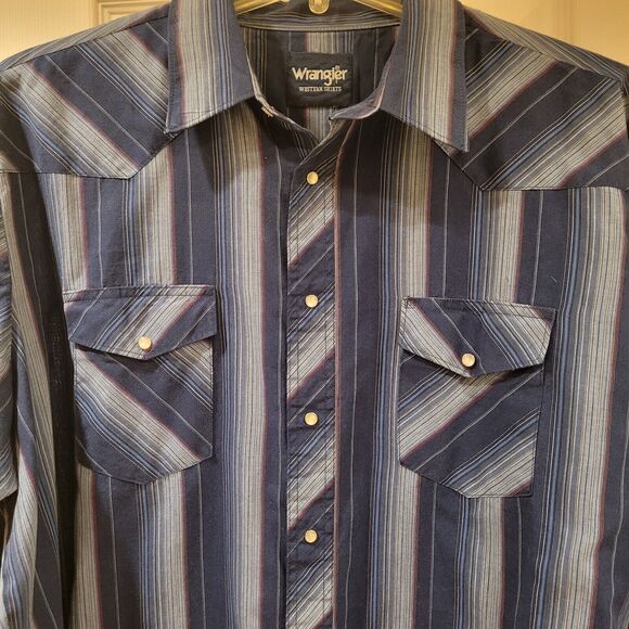 MEN'S WRANGLER RETRO PREMIUM LONG SLEEVE WESTERN SNAP PLAID SHIRT 2XL BLUE PLAID - Picture 3 of 4